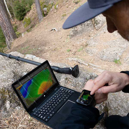 A laptop showing the information gained from the OKM Rover UC groundscanner 